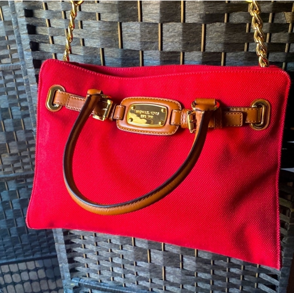 Red Michael Kors Large Canvas and Leather Hamilton bag